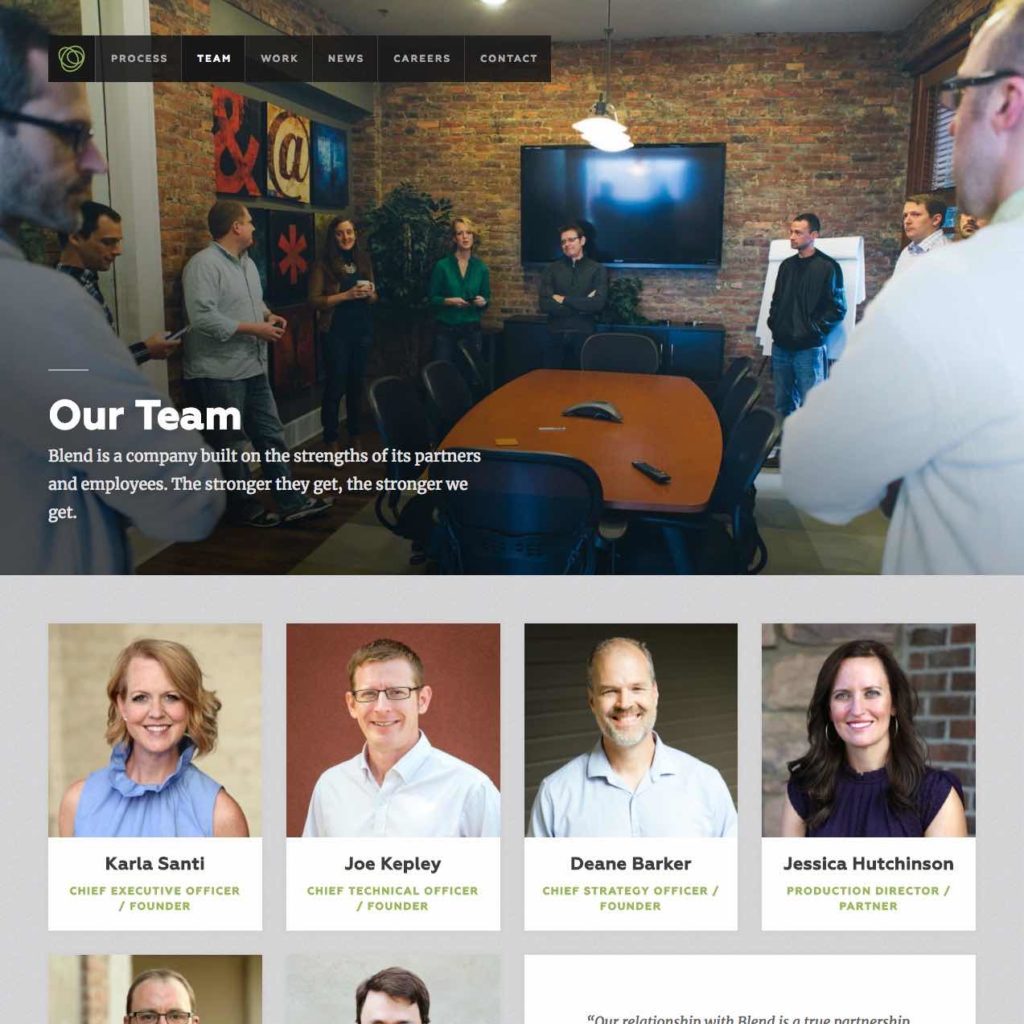 blend interactive's team page